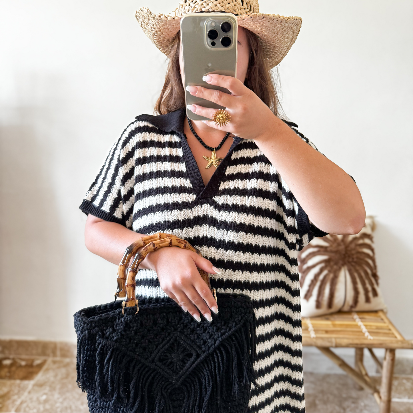 Robe bohème rayée noir et blanche
