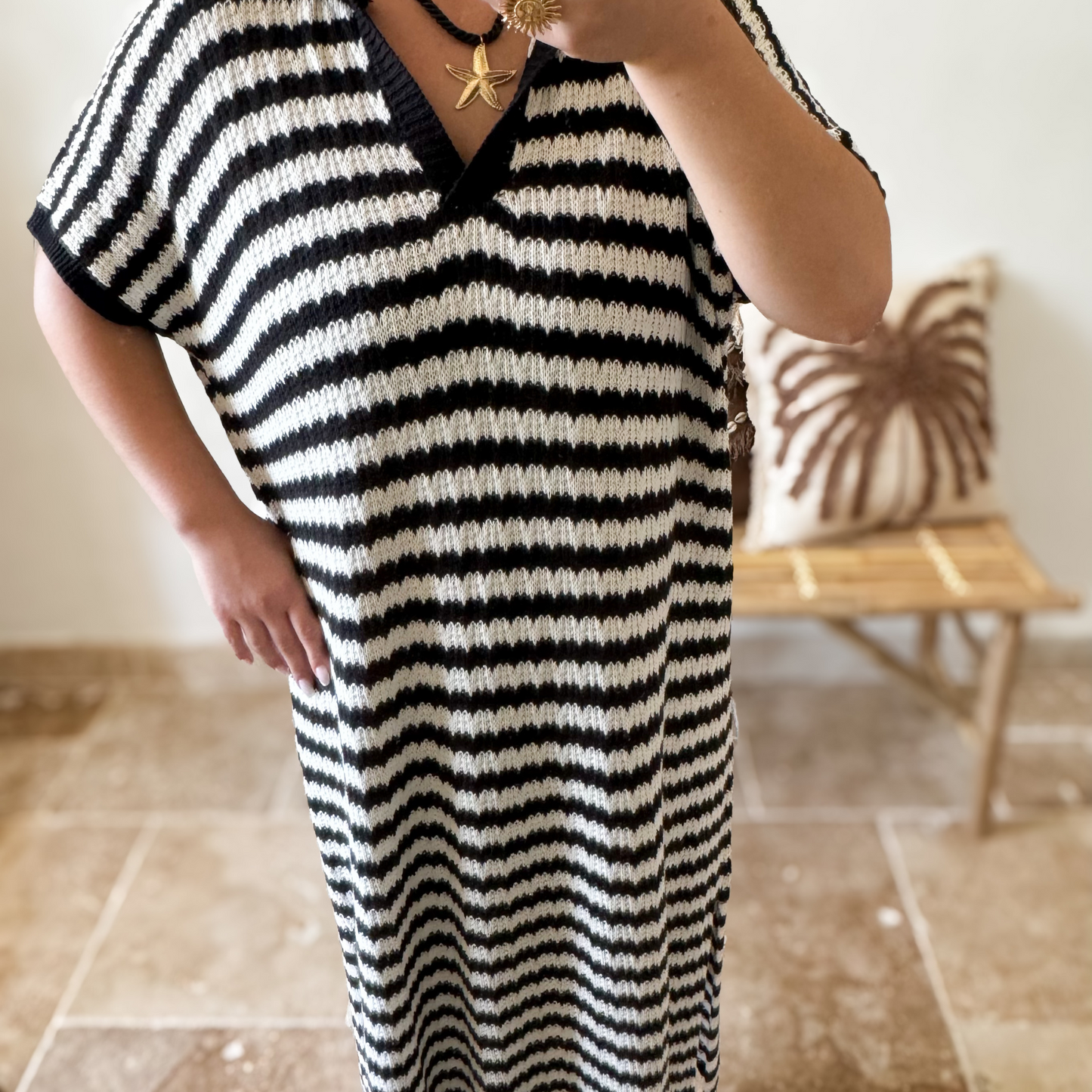 Robe bohème rayée noir et blanche