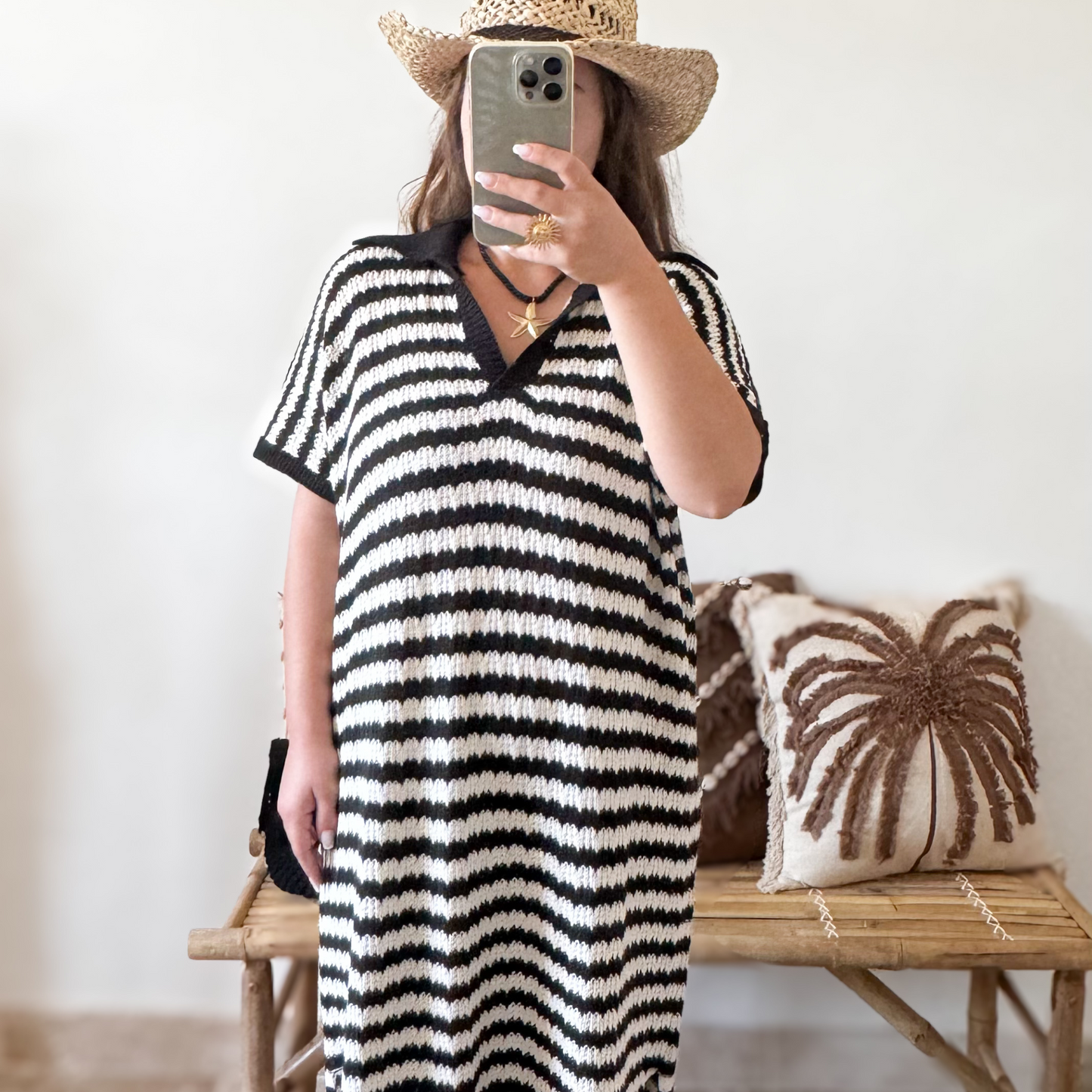 Robe bohème rayée noir et blanche