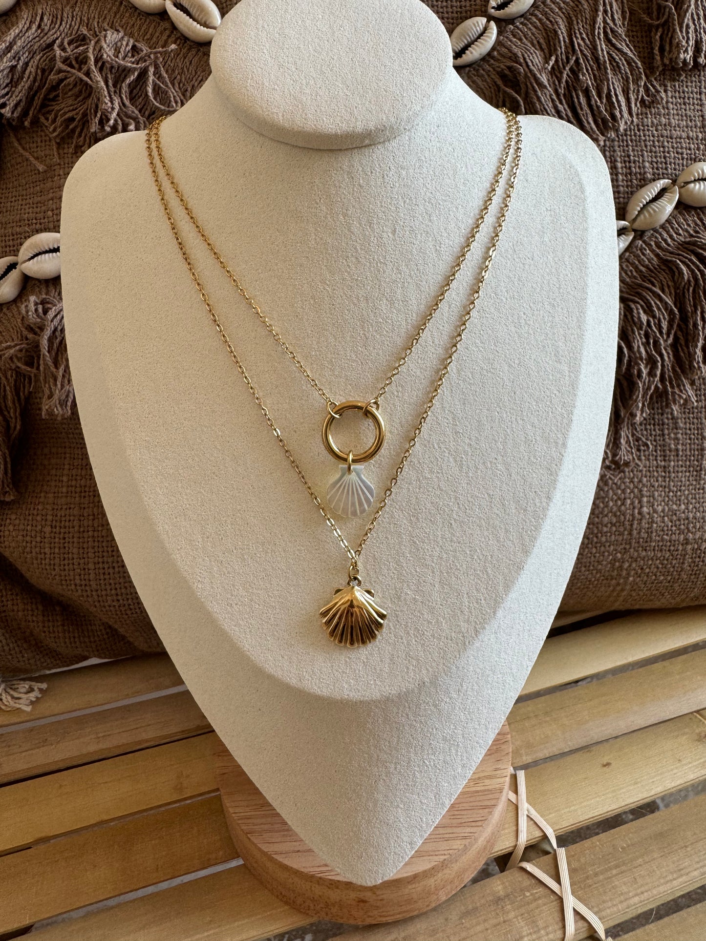 Collier bohème double rang coquillage
