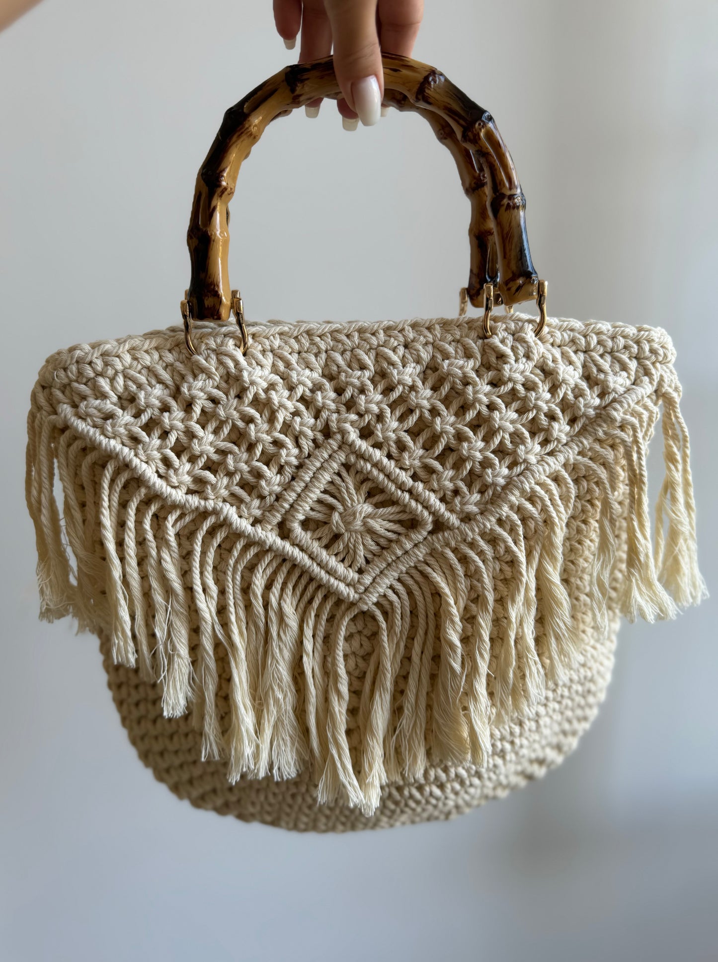 Sac bohème en macramé couleur beige