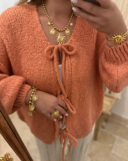 Gilet bohème corail avec noeuds à l'avant